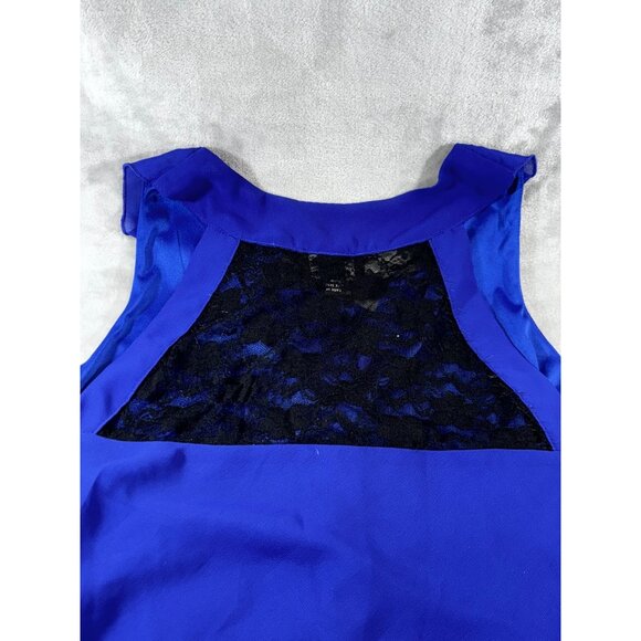 IZ Byer Women’s Large Blue Ruffle Sleeveless Blouse Tank Top Dressy Casual - Picture 10 of 11